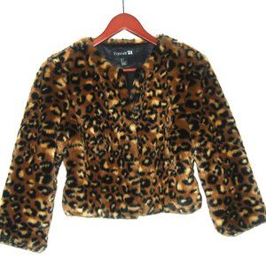Forever 21 Faux Fur Leopard Print Coat for Juniors Size Large